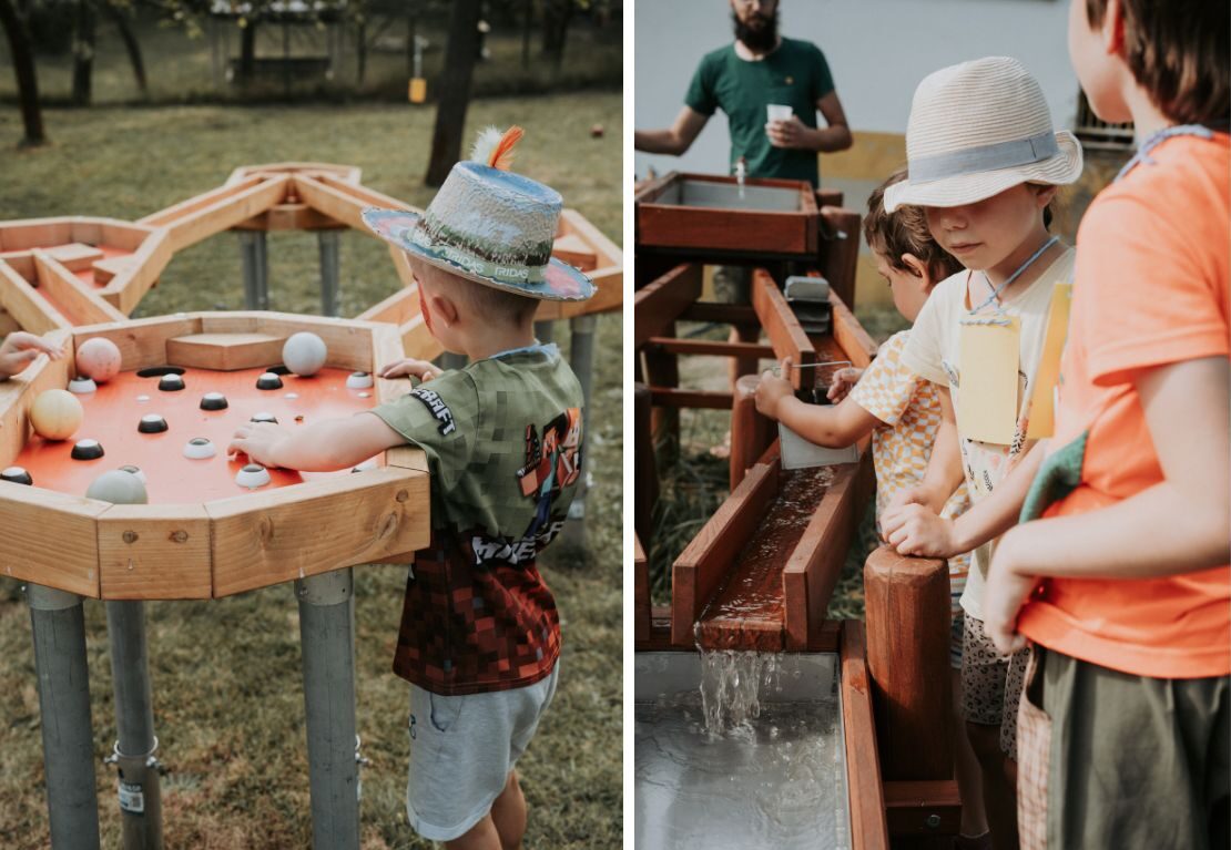 kuličkodráha a vodní prvek na zahradě Centra ÁČKO